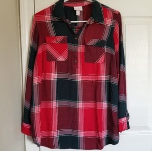 Isabel maternity red plaid button down blouse